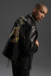 Men's Gothic Punk Leather Biker Jacket with Printed Back