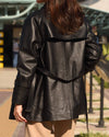 Black Button Down Belted Leather Jacket