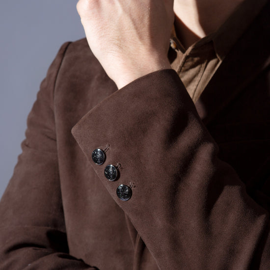 Brown Classic 2-Button Suede Leather Blazer
