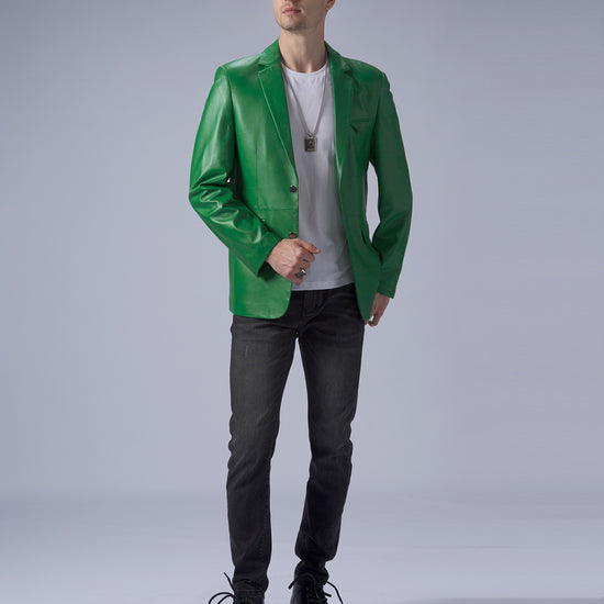 Men's Green Lambskin Leather Blazer Coat