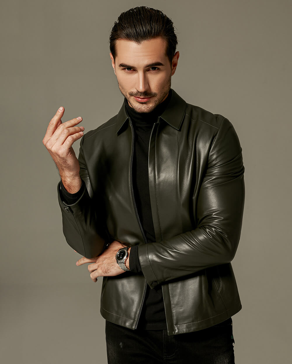Men's Black Lambskin/Sheepskin Zipped Leather Jacket & Coat
