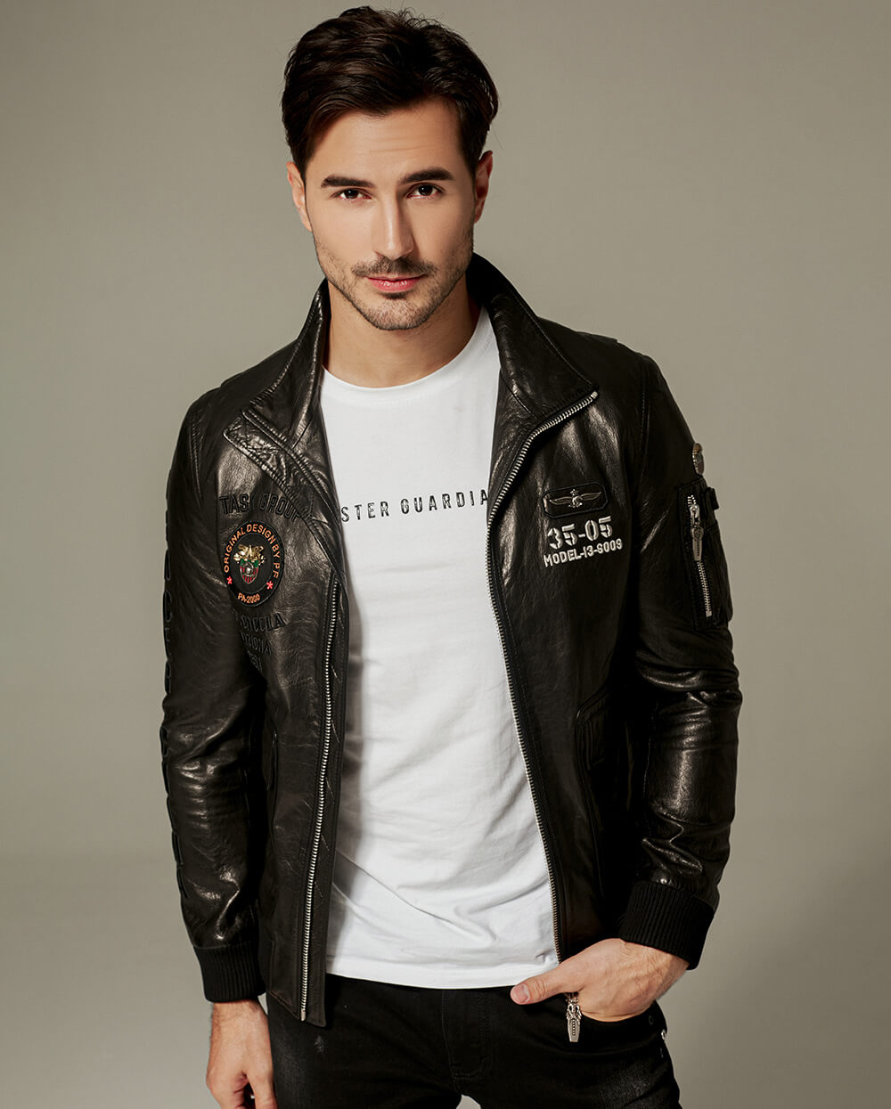 Palaleather Men's Quilted Leather Bomber Jacket