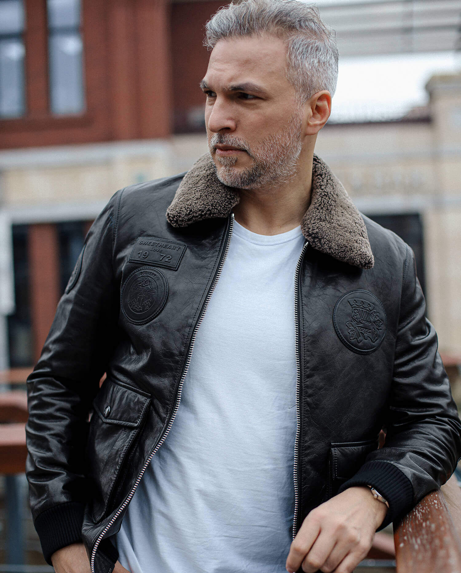 Palaleather Men's Fur Collar Leather Jacket