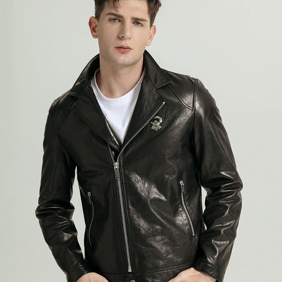 Vegetable Tanned Goatskin Moto Jacket with Adjustable Zippered Cuff