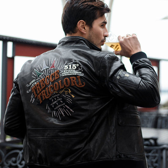 youthful embroidery bomber leather jacket