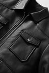 Men's Black Vintage Goatskin Leather Bomber Trucker Jacket