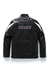 Men's Handmade Black Goatskin Patchworked Leather Racer Bomber Jacket