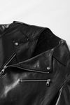 Handmade 100% Goatskin Classic Black Leather Moto Jacket with Epaulettes