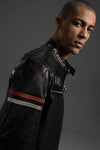 Men's Black Leather Patch Decorated Leather Biker Jacket