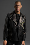 Men's Gothic Punk Leather Biker Jacket with Printed Back