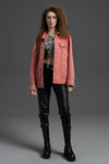Women's Pink/Purple Calfskin Denim Style Leather Trucker Jacket