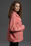 Women's Pink/Purple Calfskin Denim Style Leather Trucker Jacket