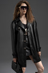 Women's Black Sheepskin Mid-length Genuine Leather Trench Coat