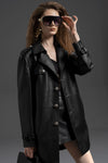 Women's Black Sheepskin Mid-length Genuine Leather Trench Coat