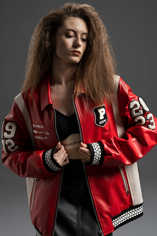 Women's 100% Genuine Leather Red Varsity Jacket and Letterman Jacket