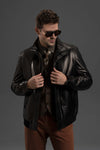 Black Classic Goatskin Leather Bomber Jacket
