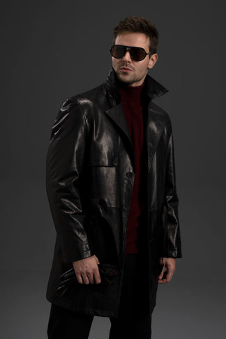 Men's Black Genuine Long Leather Coat & Jacket | PalaLeather