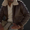 Brown Cowhide Aviator Leather Bomber Jacket with Removable Fur Collar