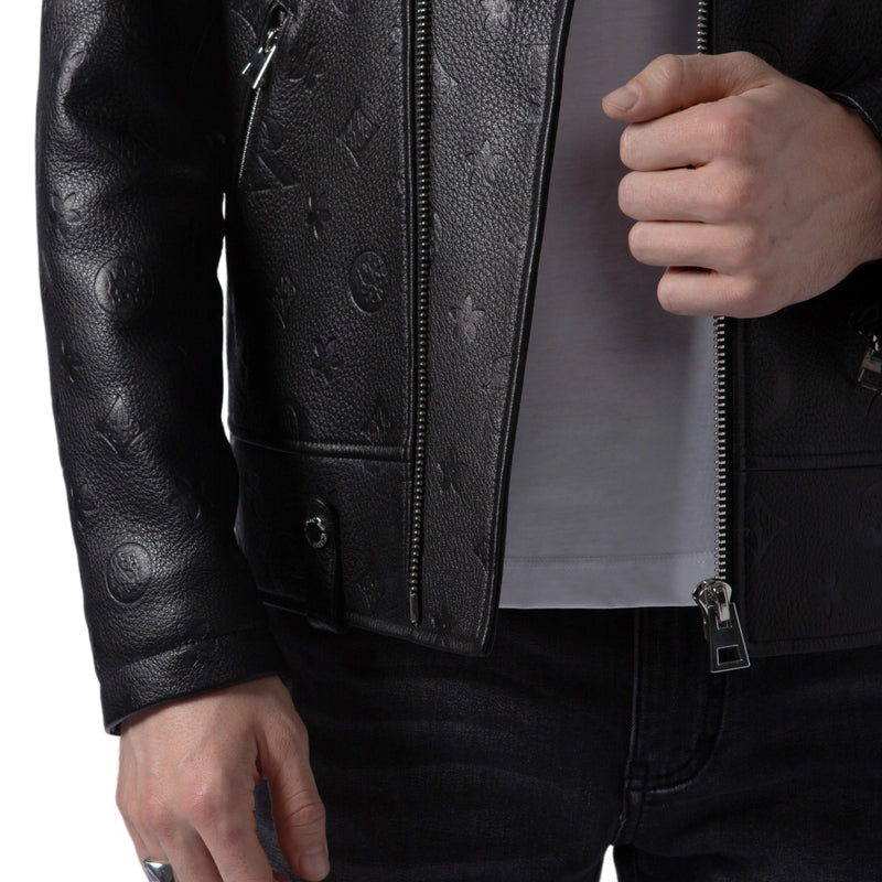 Black Embossed Leather Motorcycle Biker Jacket – PalaLeather