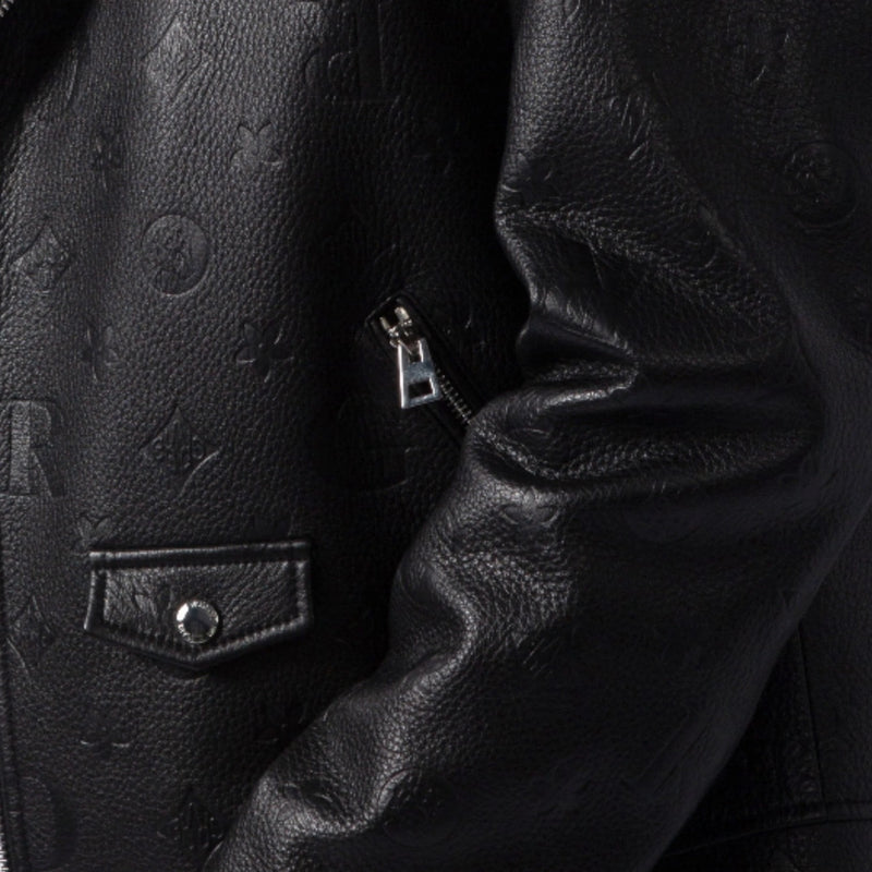 Black Embossed Leather Motorcycle Biker Jacket – PalaLeather