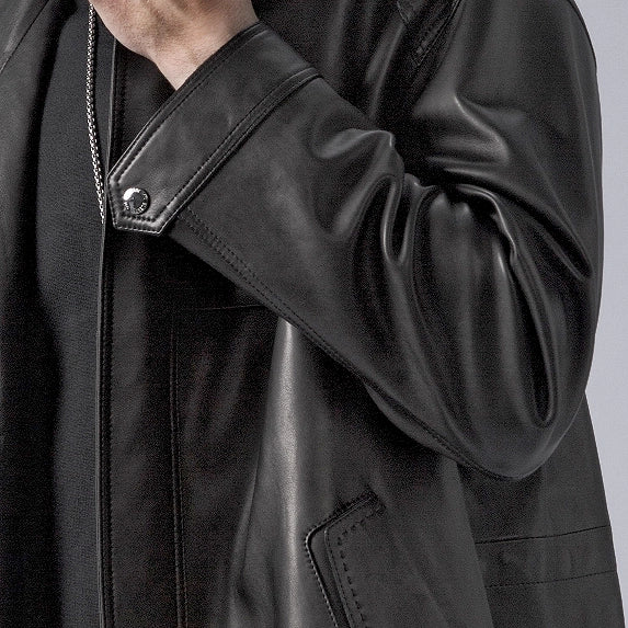 Black Long Leather Trench Coat Mens Hooded Leather Duster Coat PalaLeather, Black / S