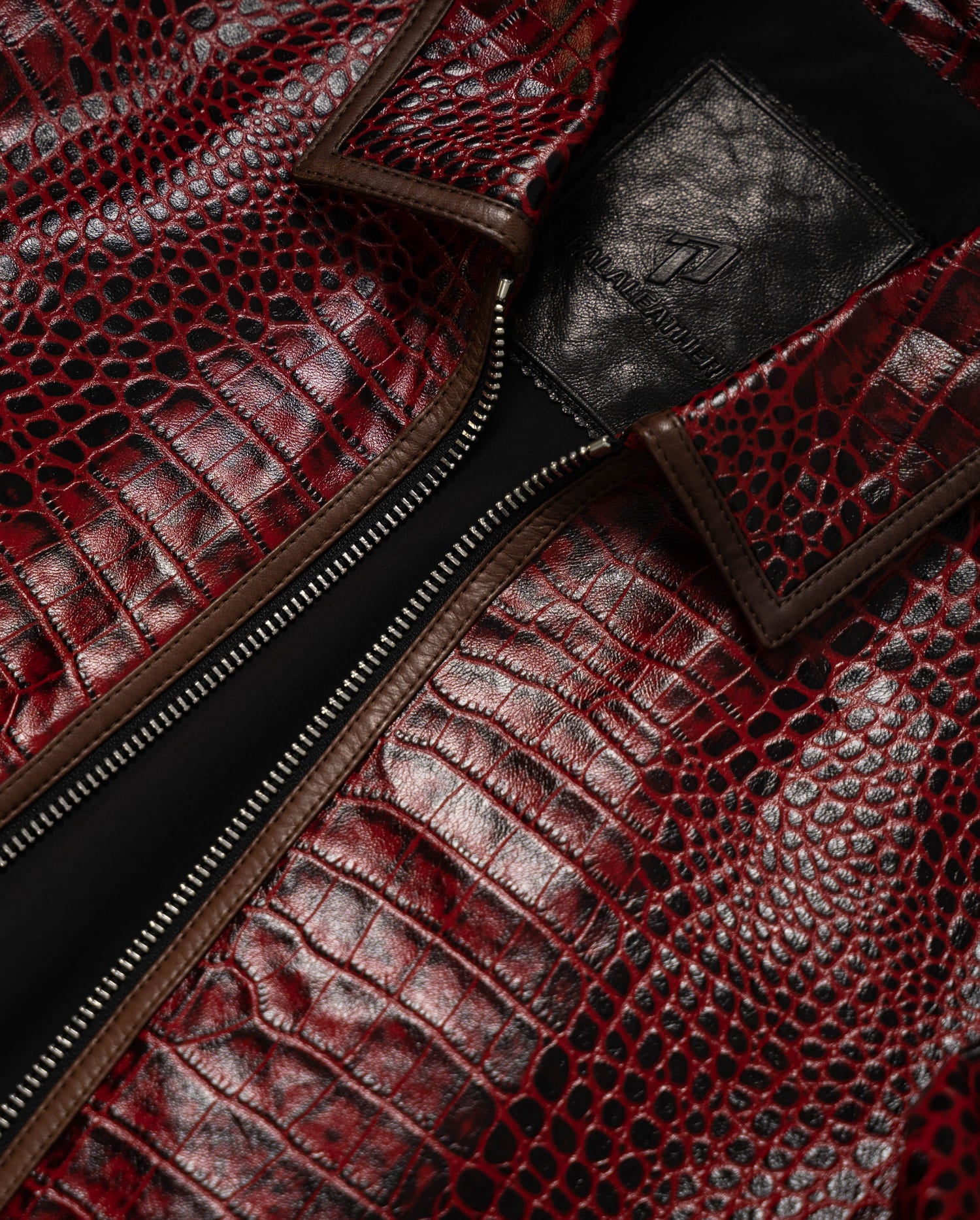 Burgundy Red Crocodile Embossed Goatskin Leather Jacket – PalaLeather