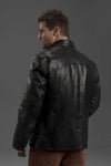 Men's Matte Black Goatskin Genuine Leather Bomber Jacket