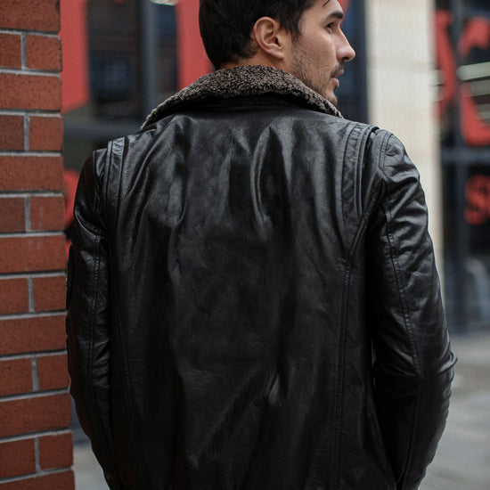 Men's Metal 3D Embroidery Leather Jacket with Fur Collar | PalaLeather
