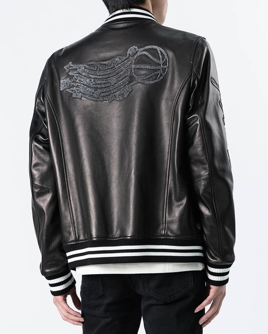 Black Patches Leather Varsity Letterman Bomber Jacket