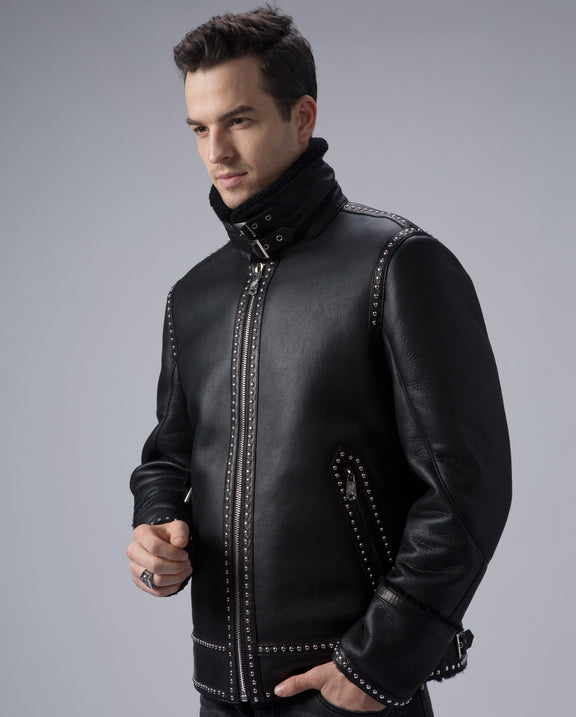 Black Fur Coat Real Shearling Jacket Sheepskin Warm Leather Jacket ...
