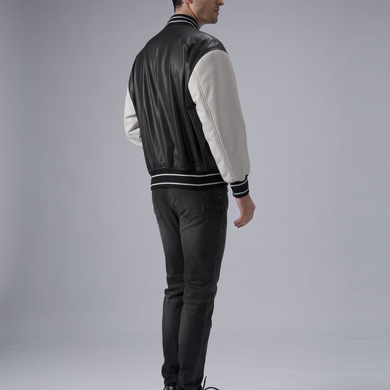 Black Men's Quilted Leather Varsity Jacket Letterman Jacket