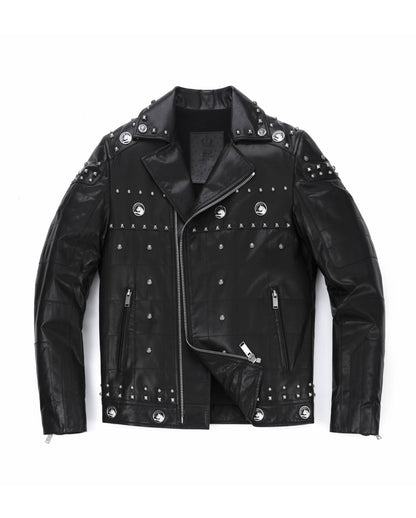 Black Rivet Punk Genuine Leather Moto Biker Jacket – PalaLeather