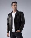 Black Zipped Quilted Leather Bomber Jacket