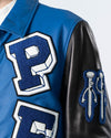Blue-Black Patched Genuine Leather Bomber Jacket