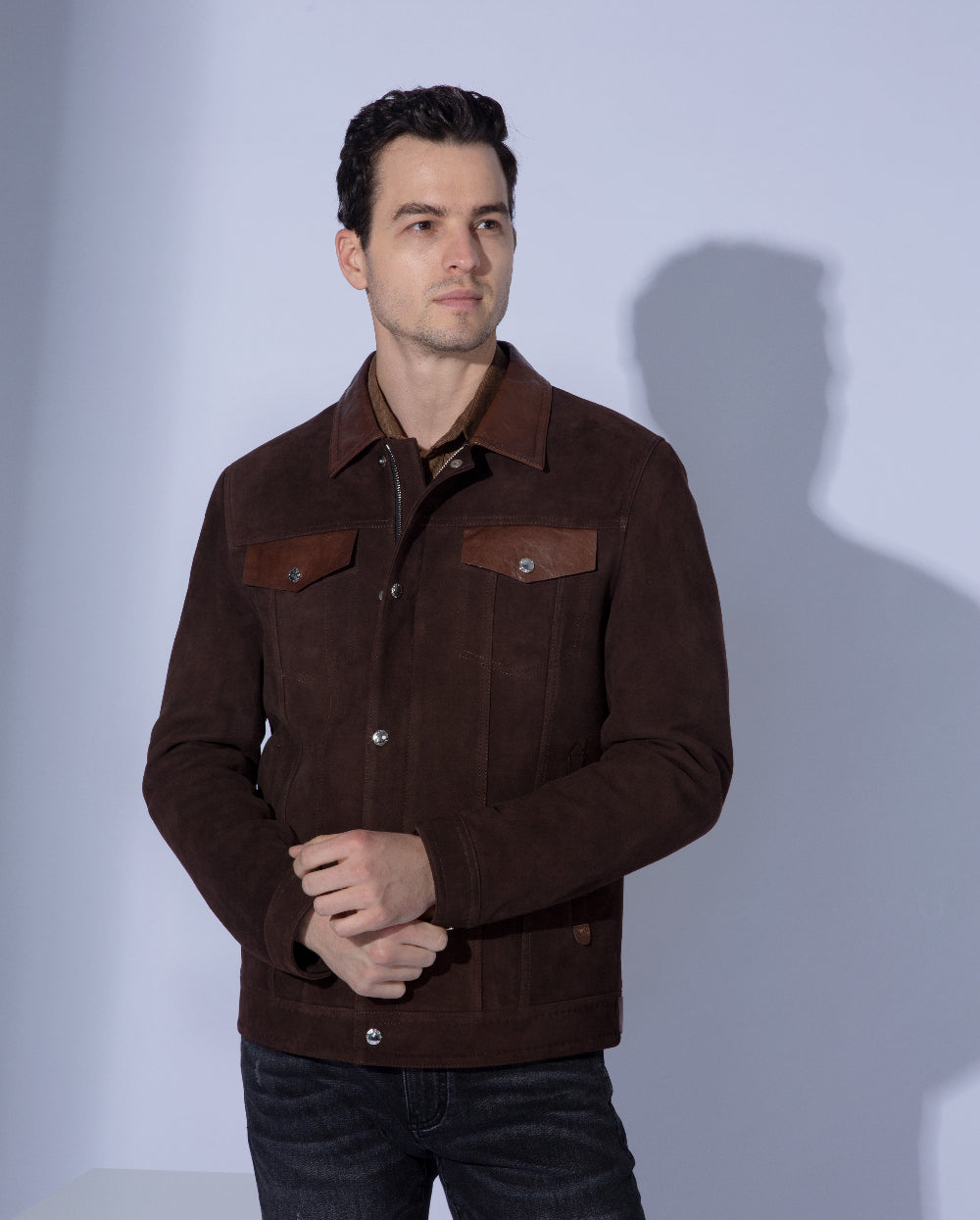 Brown Cowboy Style Trucker Suede Leather Jacket – PalaLeather