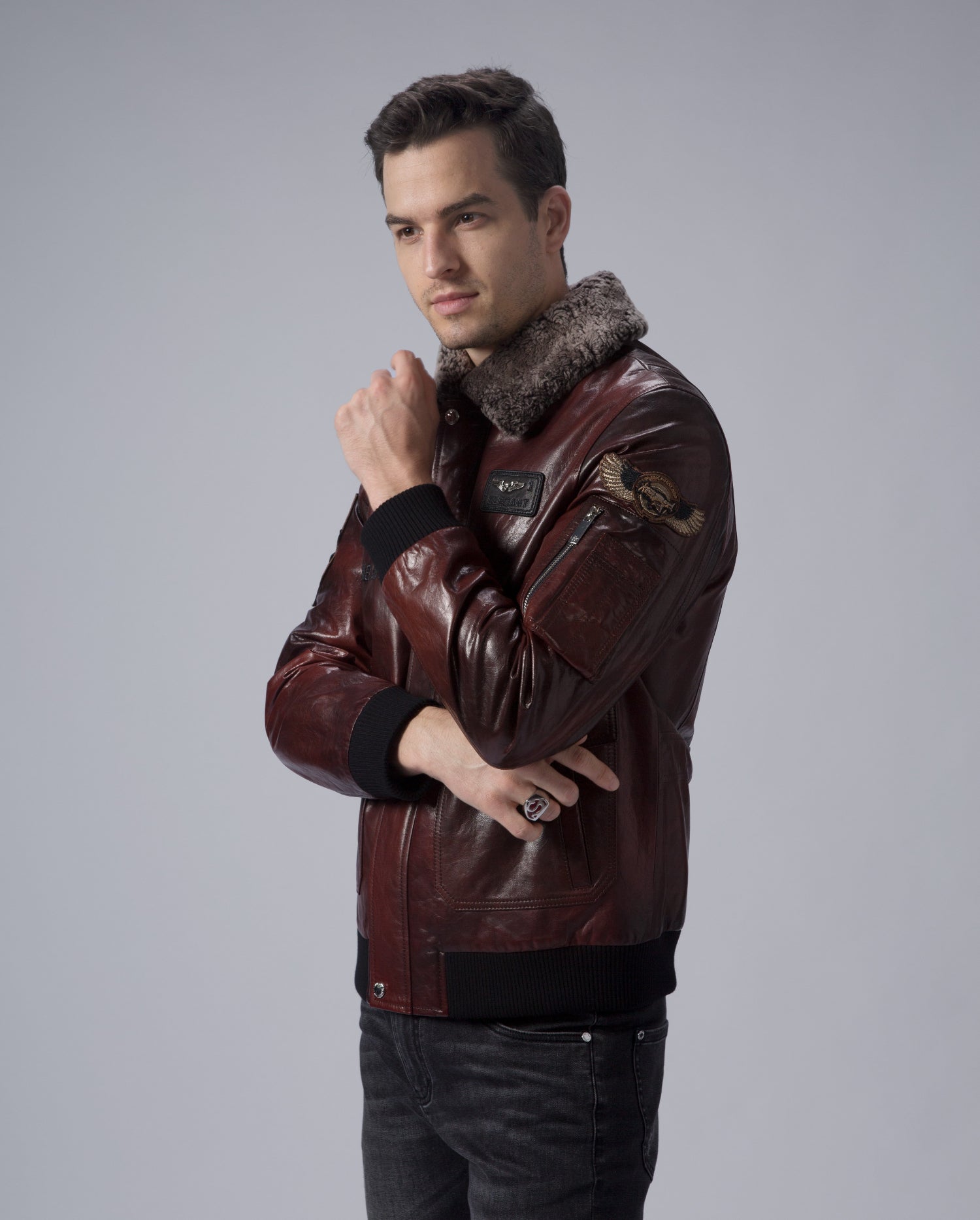 Brown G-1 Navy Aviator Leather Bomber Jacket with Removable Fur Collar