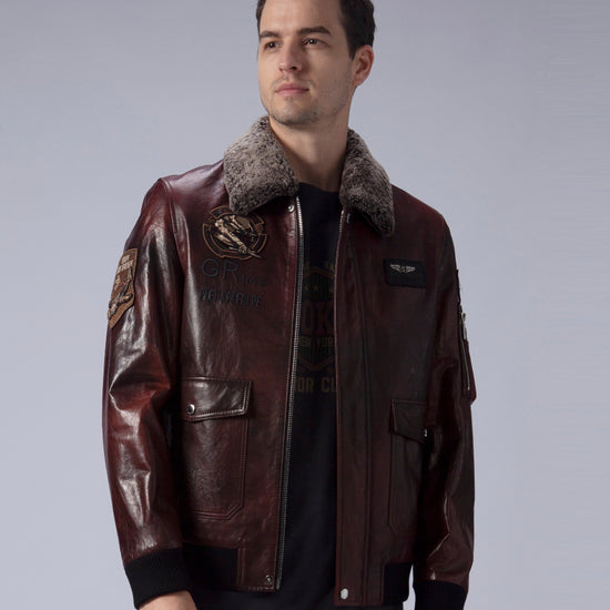 Reddish Brown G-1 Navy Aviator Leather Bomber Jacket with Removable Fu ...