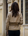 Camel Leather Double-breasted Blazer Elastic Waist