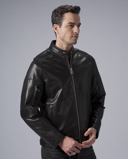 Classic Black Leather Racer Jacket Zip Up Moto Jacket – PalaLeather