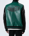 Black-Green Leather Varsity Letterman Bomber Jacket
