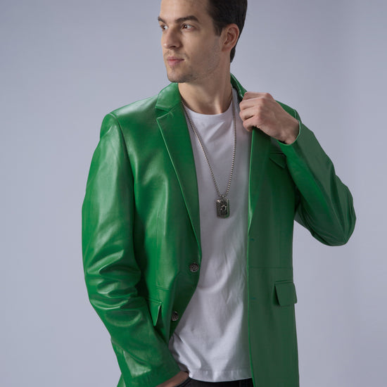 Men's Green Lambskin Leather Blazer Coat