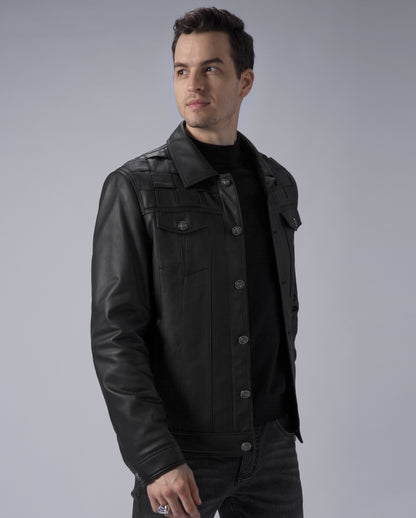Black Mens Leather Trucker Jacket Genuine Leather Jacket – PalaLeather
