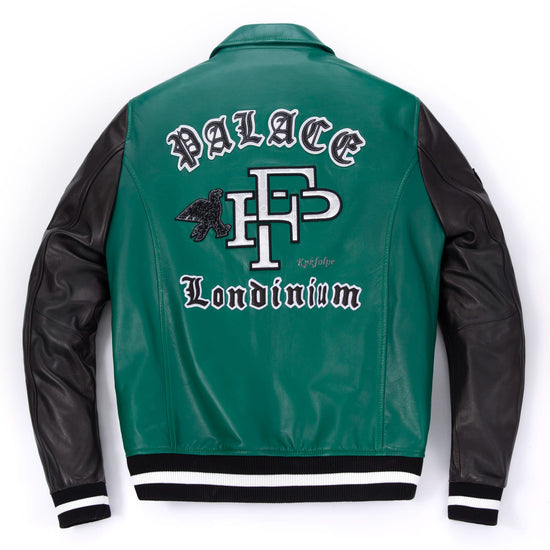 Patched Splicing Genuine Leather Varsity Jacket