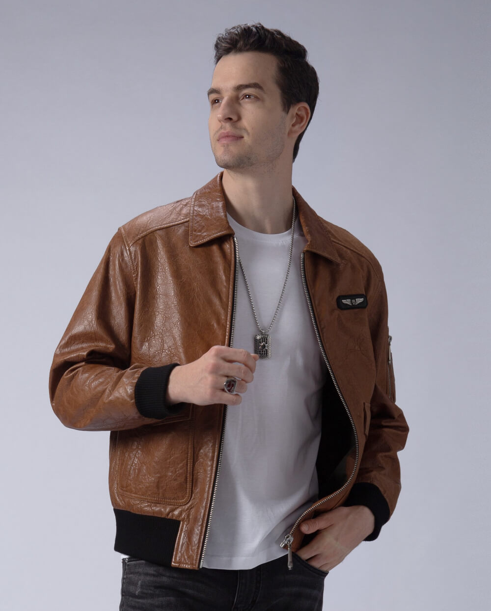 Air Force A-2 Goatskin Leather Flight Bomber Jacket - Brown