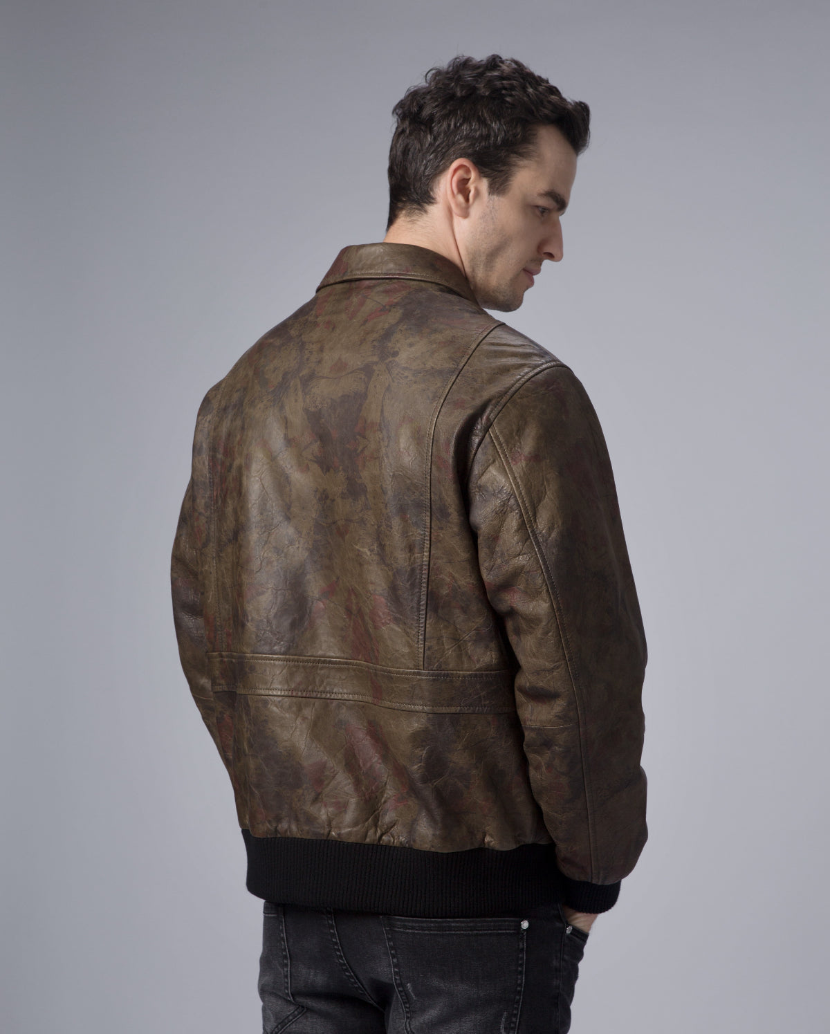 Green Camouflage Air Force A-2 Goatskin Leather Flight Bomber Jacket