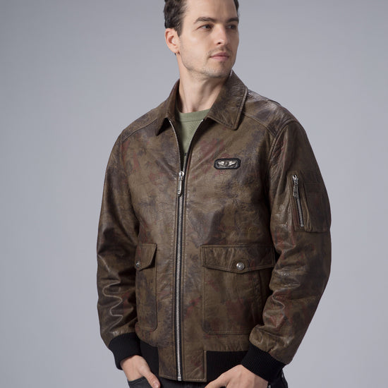Green Camouflage Air Force A-2 Goatskin Leather Flight Bomber Jacket ...