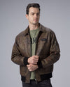 Green Camouflage Air Force A-2 Goatskin Leather Flight Bomber Jacket