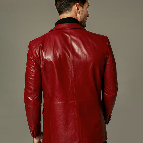 Classic Red Buttoned Goatskin Blazer Jacket
