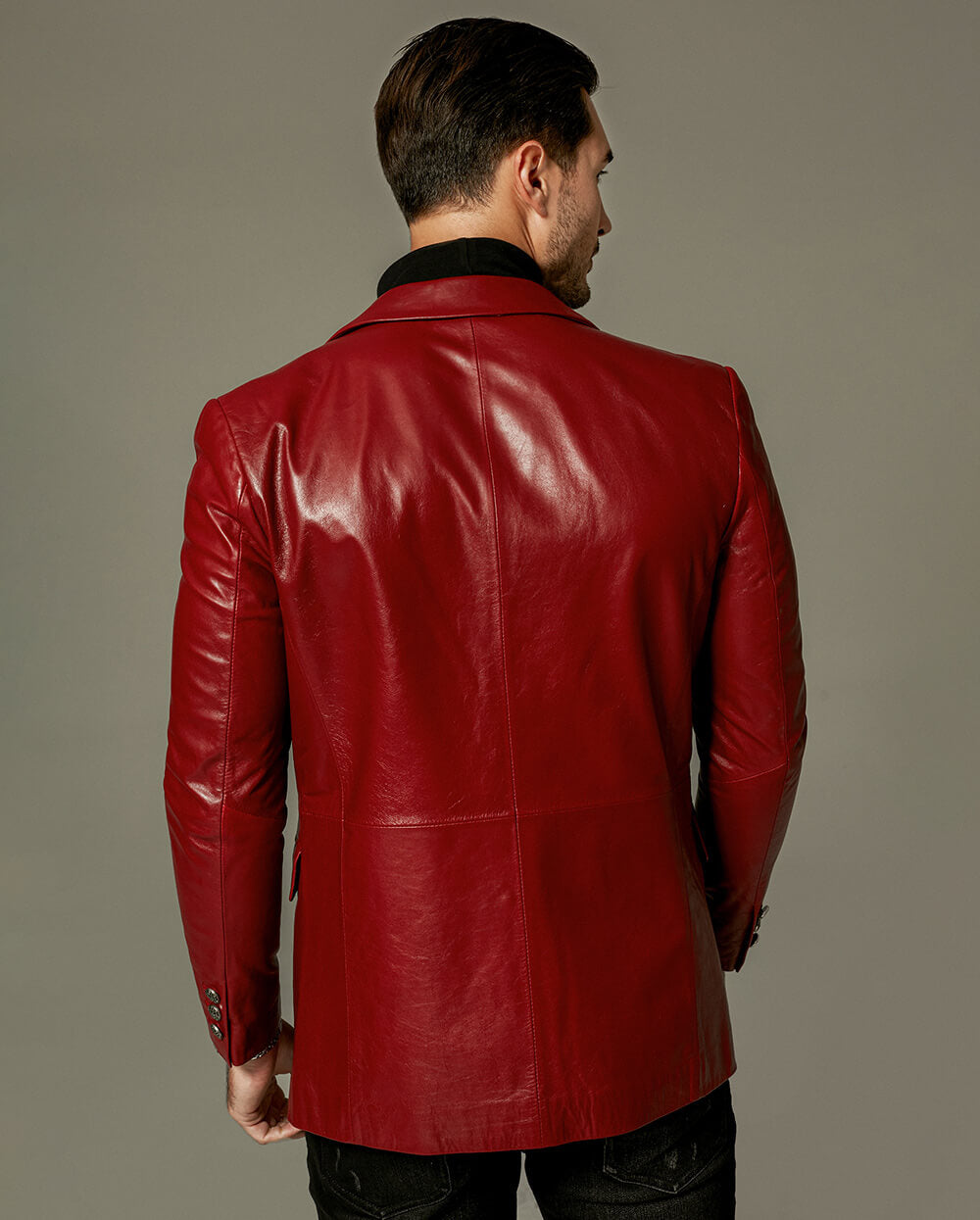Classic Red Buttoned Goatskin Blazer Jacket
