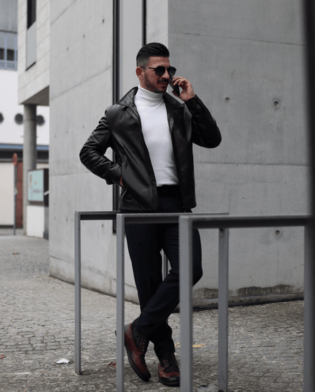 Men's Black Pithy Genuine Leather Moto Jacket | PalaLeather